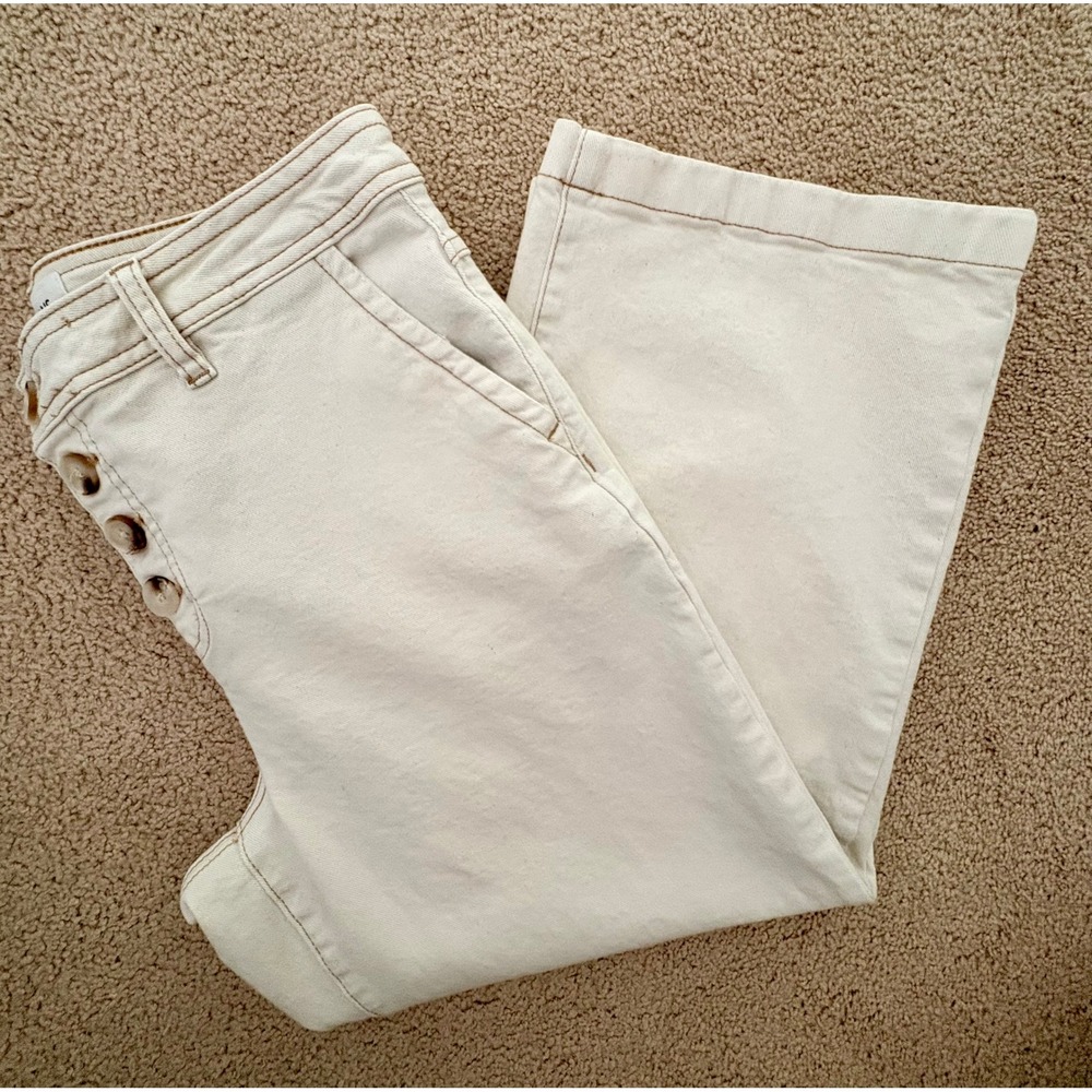Tribal Jeans Women Audrey Wide Leg Capri Size 10 Cream Button Fly Mid Rise Pants